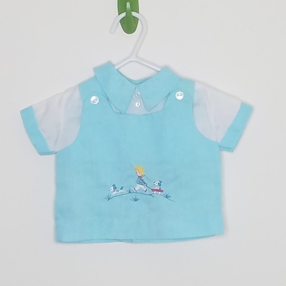 Vintage Handmade Set Boy Dog Shirt Shorts NB - Picture 2 of 10